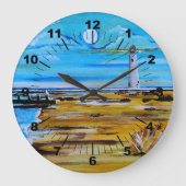 The Lighthouse on the Beach Painting by Alfred Fox ラージ壁時計 (正面)