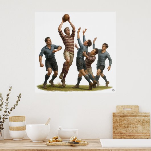 The lineout -  Vintage Rugby Print ポスター (キッチン)