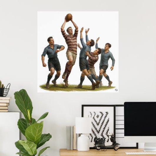 The lineout -  Vintage Rugby Print ポスター (ホームオフィス)