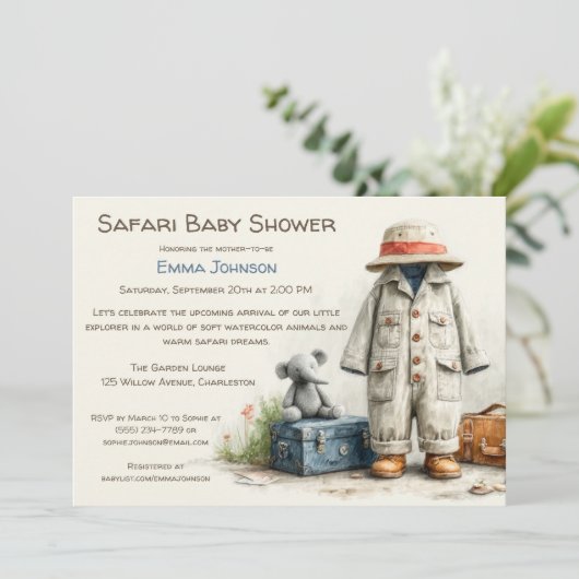 The Little Explorer | Safari Adventure Baby Shower 招待状 (スタンド正面)