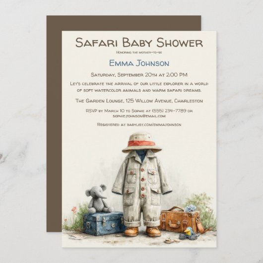 The Little Explorer | Safari Adventure Baby Shower 招待状 (正面/裏面)