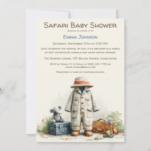 The Little Explorer | Safari Adventure Baby Shower 招待状 (正面)