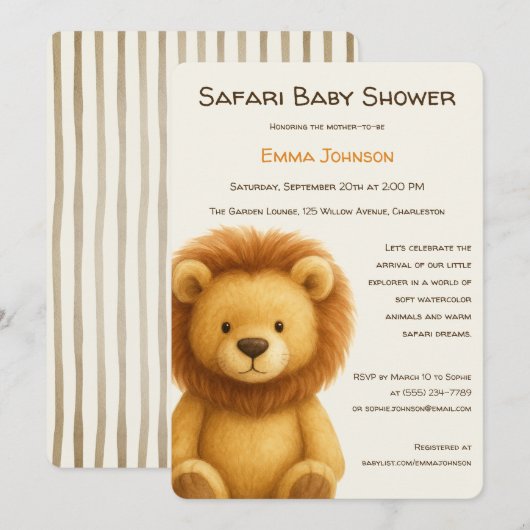 The Little Explorer | Safari Friends Baby Shower 招待状 (正面/裏面)