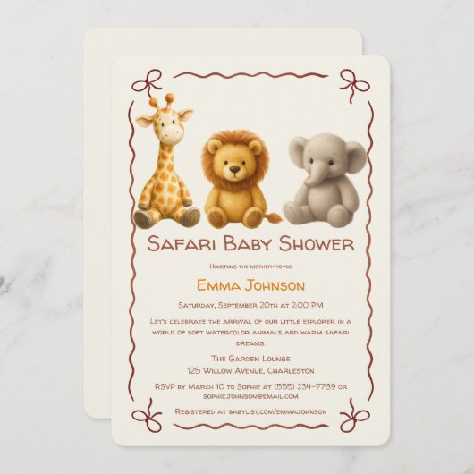 The Little Explorer | Safari Friends Baby Shower 招待状 (正面/裏面)