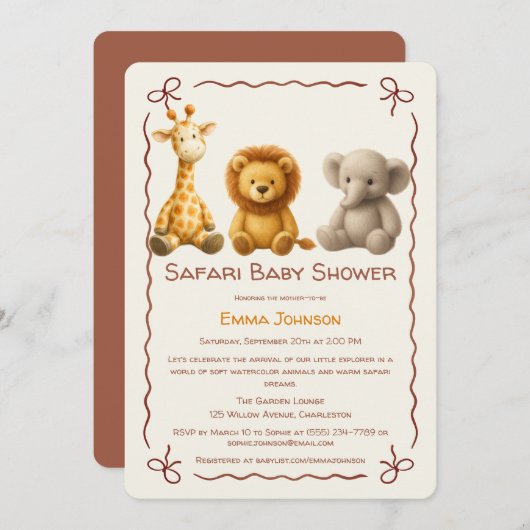 The Little Explorer | Safari Friends Baby Shower 招待状 (正面/裏面)