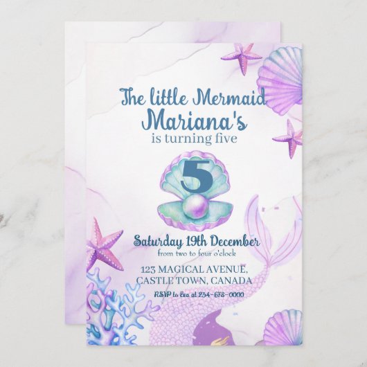 The Little Mermaid Birthday Party  招待状 (正面/裏面)