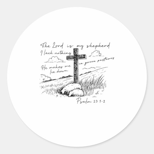 The Lord Is My Shepherd Psalm 23 Cross Meadow  ラウンドシール (正面)