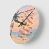 The Lord Is My Shepherd Psalm 23 Sunset Beach  ラウンド壁時計 (傾斜)