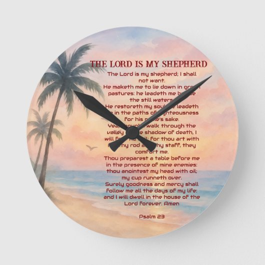 The Lord Is My Shepherd Psalm 23 Sunset Beach  ラウンド壁時計 (正面)