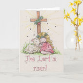 The Lord is Risen Little Girl and Lamb カード (黄色い花)
