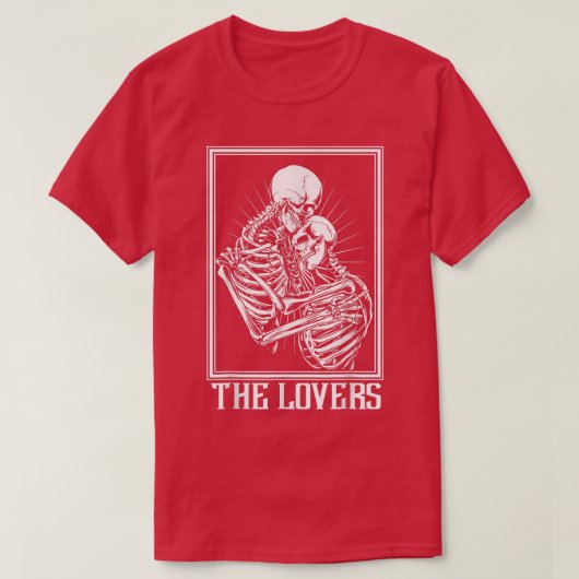 The Lovers Skeleton Tarot Card Gothic Witch Occult Tシャツ (デザイン正面)