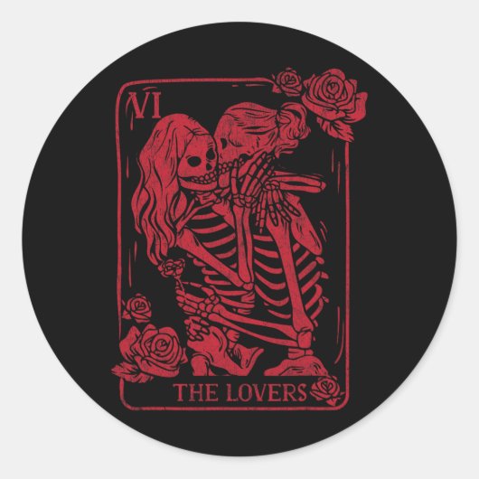 The Lovers Tarot Card Kissing Lesbian Soul Sisters ラウンドシール (正面)