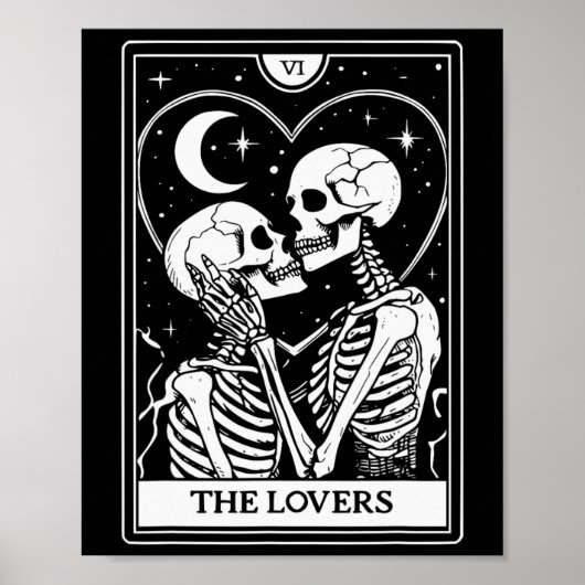 The Lovers Tarot Card - Kissing Skeletons - Hallow ポスター (正面)