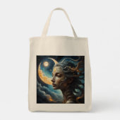 "The Lunar Oracle"-Celestial Moon Goddess Tote Bag トートバッグ (裏面)
