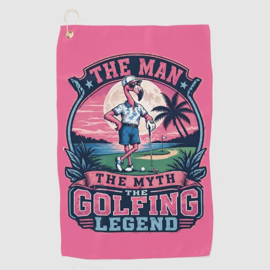 The Man Myth Golfing Legend Funny Flamingo Golf ゴルフタオル (正面)