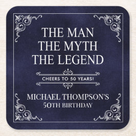 The Man The Myth The Legend 50th Birthday Blue スクエアペーパーコースター