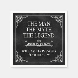The Man The Myth The Legend 80th Birthday Black  スタンダードカクテルナプキン