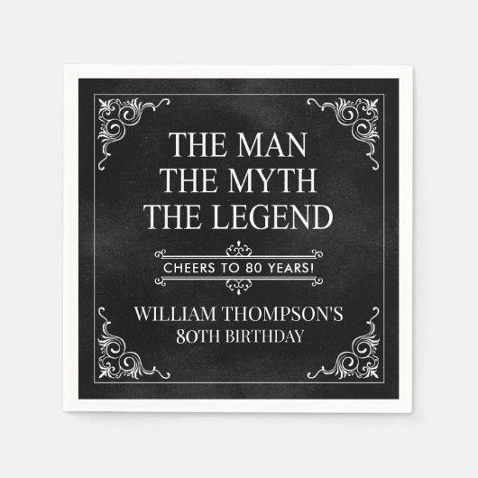 The Man The Myth The Legend 80th Birthday Black スタンダードカクテルナプキン (正面)
