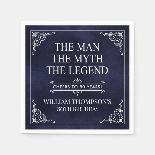 The Man The Myth The Legend 80th Birthday Blue スタンダードカクテルナプキン (正面)