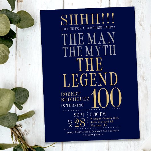 The Man The Myth The Legend Surprise 100 Birthday 招待状