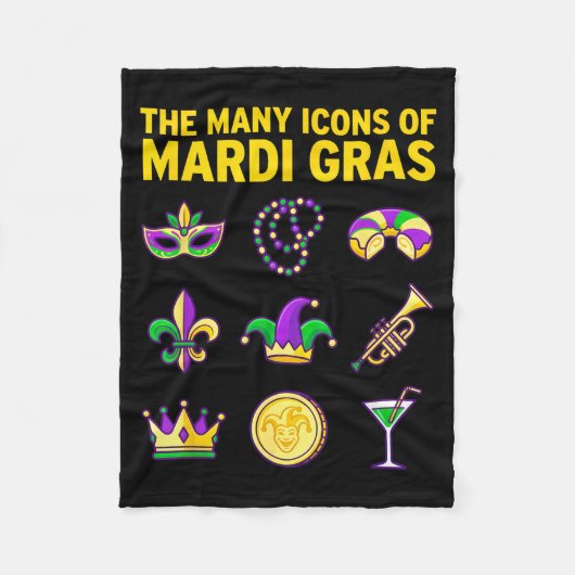 The Many Icons Of Mardi Gras Purple Green Graphic  フリースブランケット (正面)