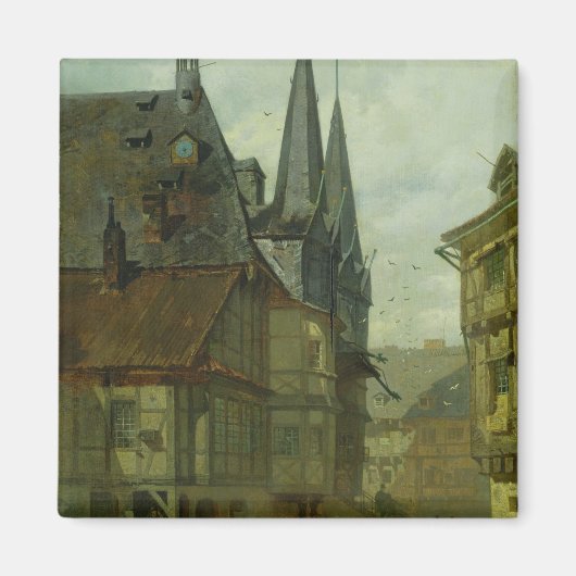 The Marketplace in Wernigerode, 1861 マグネット (正面)