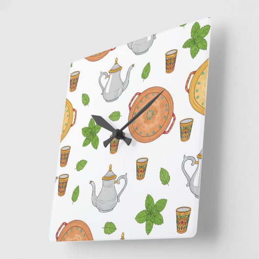 Thé marocain & Motif tadjik スクエア壁時計 (傾斜)