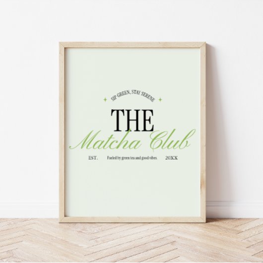 「The Matcha Club」グリーン・レトロ調スクリプト ポスター