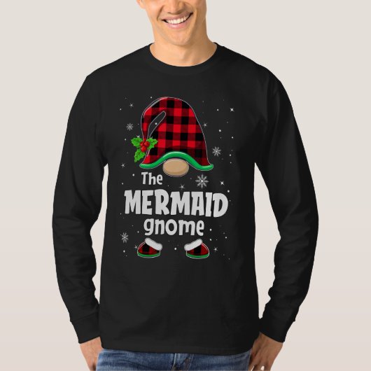 The Mermaid Gnome Buffalo Plaid Christmas Matching Tシャツ (正面)