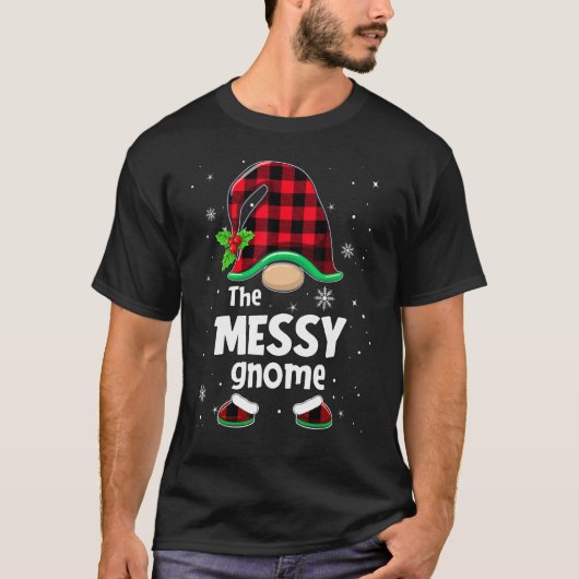 The Messy Gnome Buffalo Plaid Christmas Matching F Tシャツ (正面)