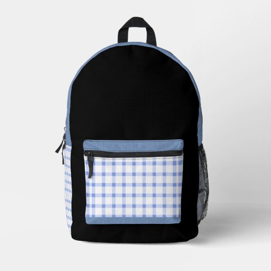 The Modern Classic — Blue & White Gingham プリントバックパック (正面)
