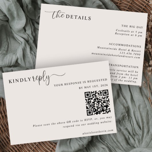 The Modern Neutral RSVP and Details Card  招待状