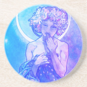 "The Moon" by Mucha, Violet Sandstone Coaster コースター