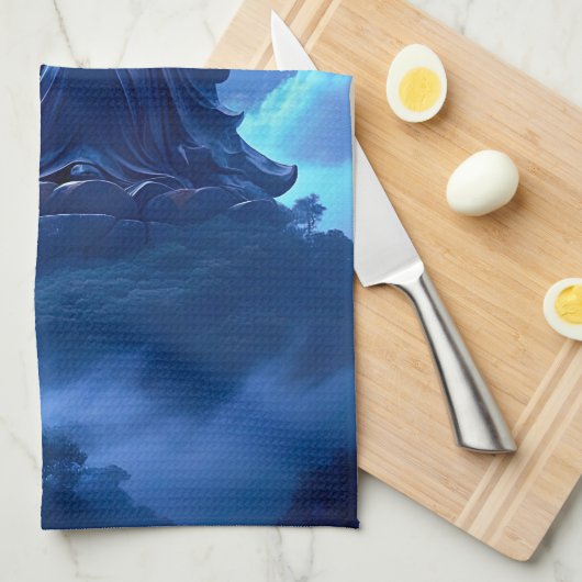 The Moon’s Blessing Over the Celestial Statue キッチンタオル (四つ折り)