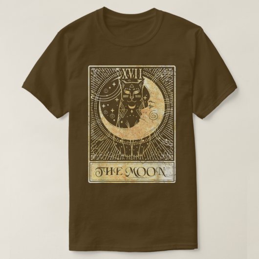 The Moon Tarot Card Crescent Cat Night Halloween C Tシャツ (デザイン正面)