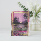 The Moonlit Pond Mixed Media Collage ポストカード (スタンド正面)