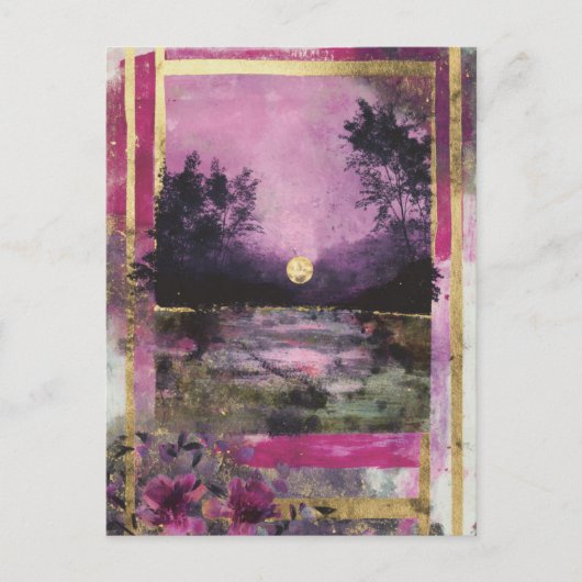 The Moonlit Pond Mixed Media Collage ポストカード (正面)