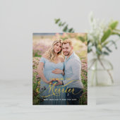 The More The Merrier Pregnancy Announcement Photo 箔シーズンポストカード (立ち正面)