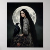 The Morrigan Goddess with Raven Dark Gothic Art ポスター (正面)