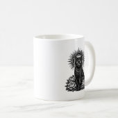 The Mystic Feline - Third Eye Cat Woodcut コーヒーマグカップ (正面右)
