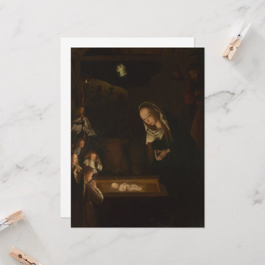 The Nativity at Night (Birth of Jesus, Christmas) カード (正面/裏面インサイチュ)