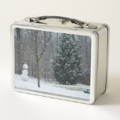 The Neighbor's Snowman Winter Snow Scene メタルランチボックス (裏面)