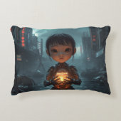 The Neon Refugee Girl: Sci Fi Cyberpunk Pillow アクセントクッション (正面)