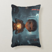 The Neon Refugee Girl: Sci Fi Cyberpunk Pillow アクセントクッション (正面(垂直))