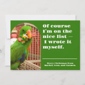 The Nice List Funny Parrot Christmas Photo Card シーズンカード (正面)