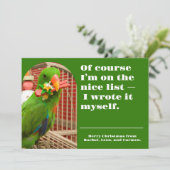 The Nice List Funny Parrot Christmas Photo Card シーズンカード (スタンド正面)