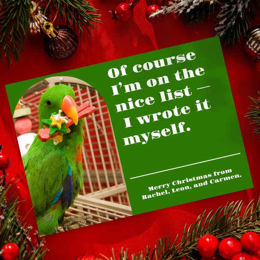 The Nice List Funny Parrot Christmas Photo Card シーズンカード