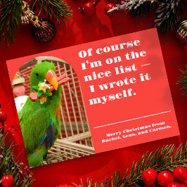 The Nice List Funny Parrot Christmas Photo Card シーズンカード
