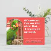 The Nice List Funny Parrot Christmas Photo Card シーズンカード (スタンド正面)