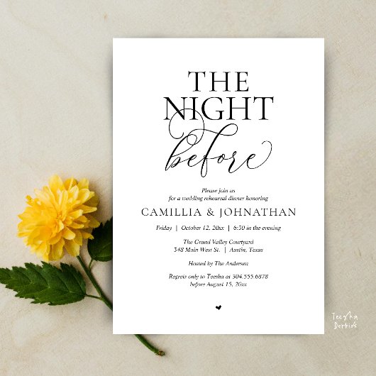 「The Night Before」モダンな結婚式のリハーサルディナー 招待状